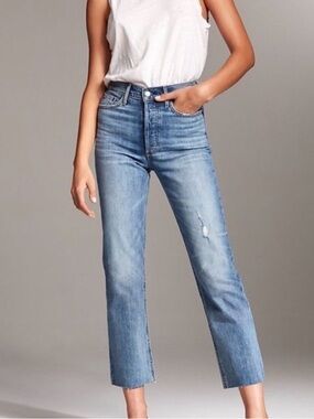 Denim Forum Arlo High Rise Straight Ankle Raw Hem
